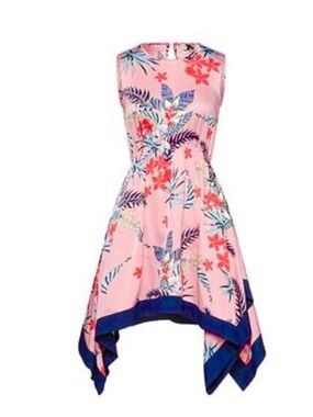 No Secrets Sleeveless Tropical Floral Dress Handkerchief Hem Size 46 (US 10)